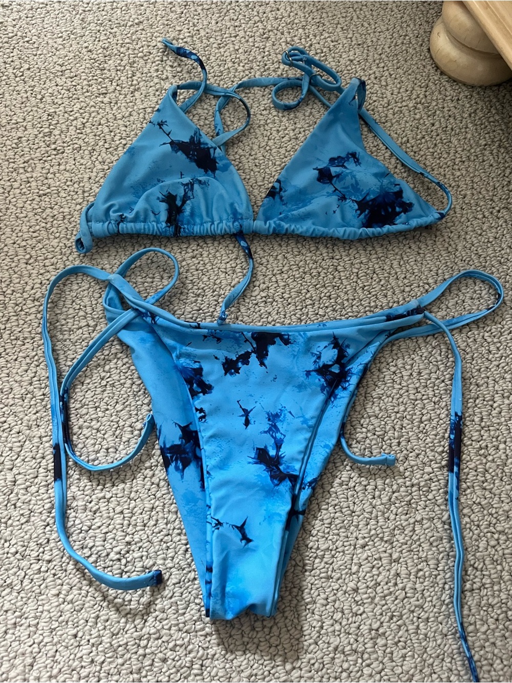 Zaful Blue Tie-Dye String Bikini
